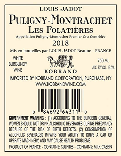 Puligny-Montrachet Les Folatières Premier Cru 2018 Back Label