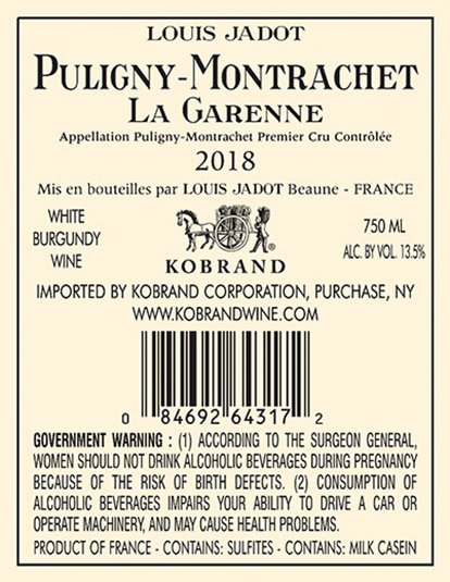 Puligny-Montrachet La Garenne Premier Cru 2018 Back Label