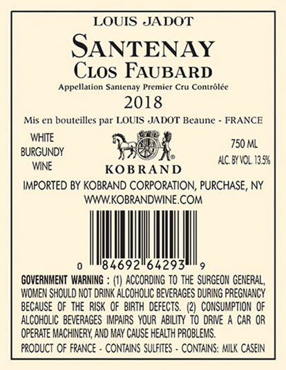 Santenay Clos Faubard Premier Cru 2018 Back Label