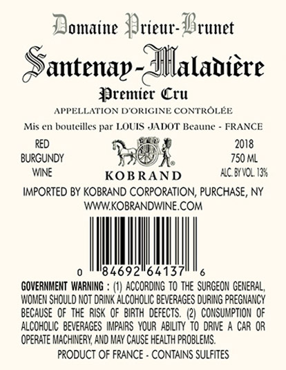 Santenay La Maladière Premier Cru 2018 Back Label