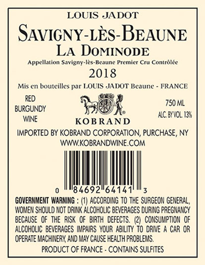 Savigny-lès-Beaune La Dominode Premier Cru 2018 Back Label