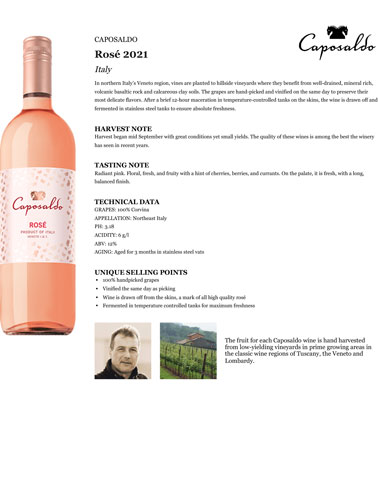 Caposaldo Rosé 2021 Fact Sheet