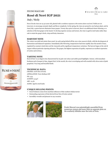 Rosé di Neré IGP 2021 Fact Sheet