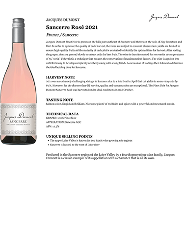 Sancerre Rosé 2021 Fact Sheet