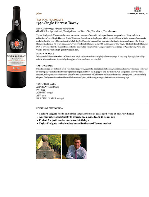 1970 Single Harvest Tawny Fact Sheet