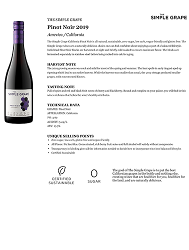 Pinot Noir 2019 Fact Sheet