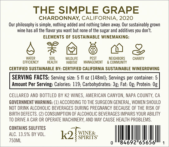 Chardonnay 2020 Back Label