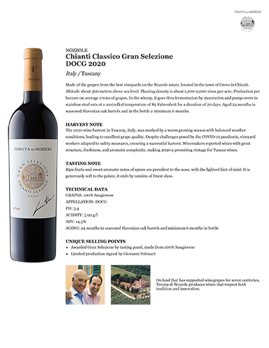 Chianti Classico Gran Selezione DOCG 2020 Fact Sheet