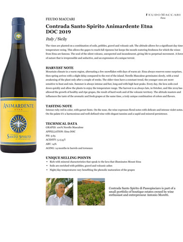 Contrada Santo Spirito Animardente Etna DOC 2019 Fact Sheet