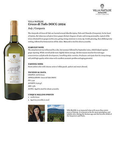 Greco di Tufo DOCG 2024 Fact Sheet