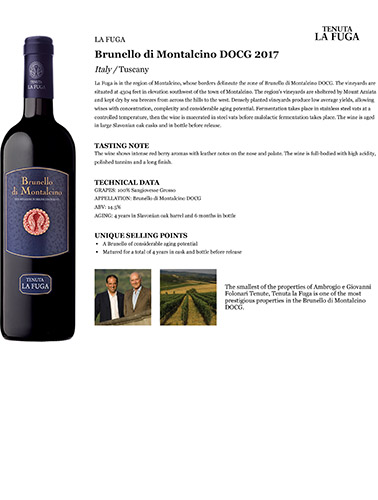 Brunello di Montalcino DOCG 2017 Fact Sheet