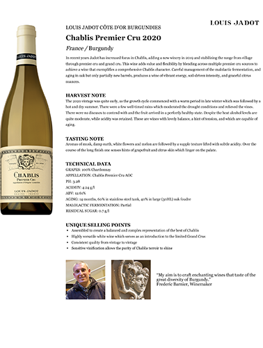 Core: Chablis Premier Cru 2020 Fact Sheet