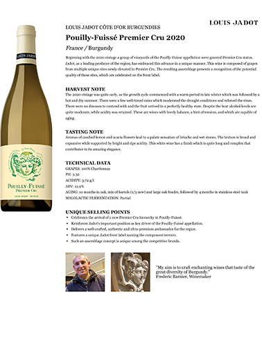 Core: Pouilly-Fuissé Premier Cru 2020 Fact Sheet