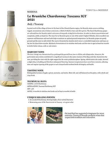 Le Bruniche Chardonnay Toscana IGT 2021 Fact Sheet