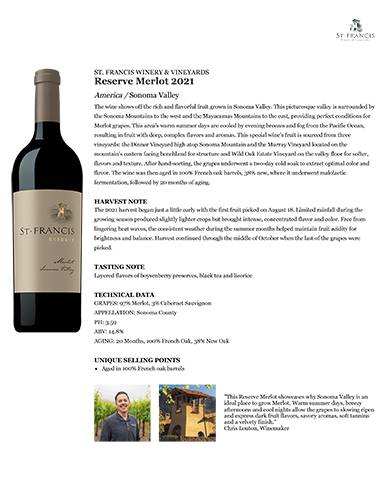 Reserve Merlot 2021 Fact Sheet