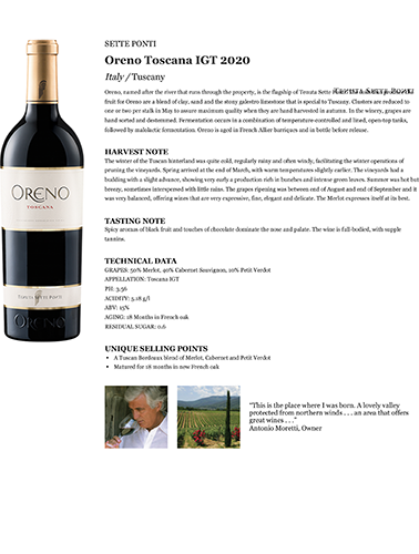 Oreno Toscana IGT 2020 Fact Sheet