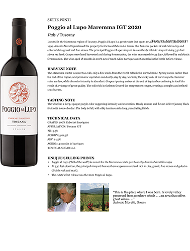 Poggio al Lupo Maremma IGT 2020 Fact Sheet