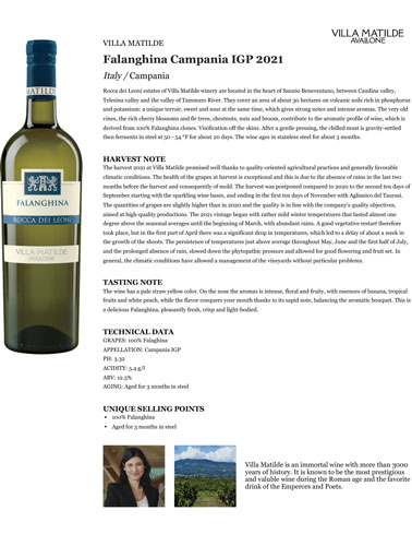 Falanghina Campania IGP 2021 Fact Sheet