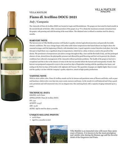 Fiano di Avellino DOCG 2021 Fact Sheet