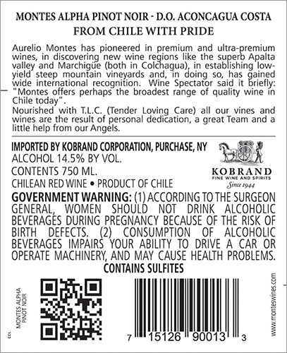 Alpha Pinot Noir 2019 Back Label
