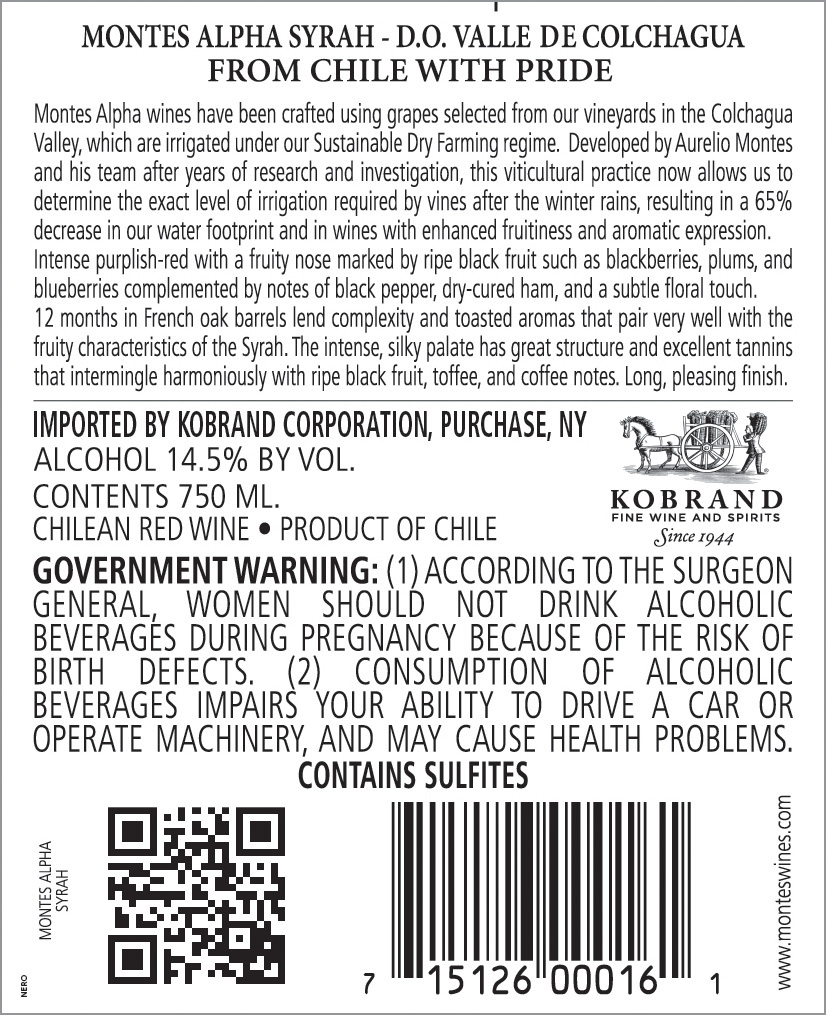 Alpha Syrah 2020 Back Label