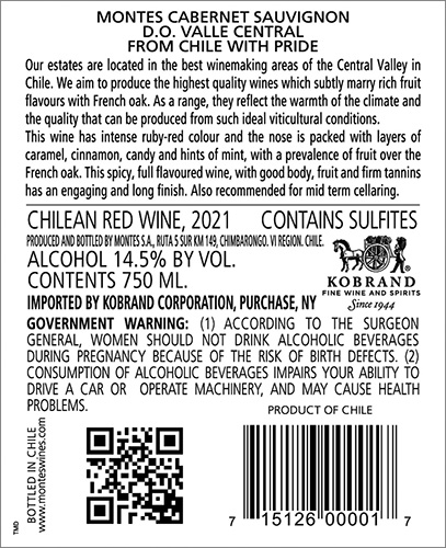 Classic Cabernet Sauvignon 2021 Back Label