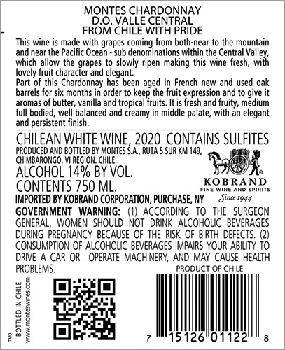 Classic Chardonnay 2020 Back Label