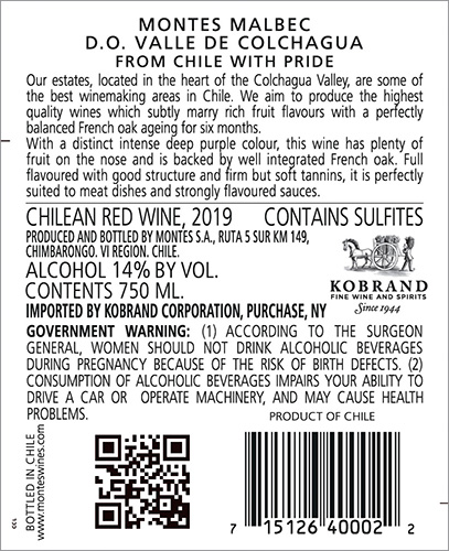 Classic Malbec 2019 Back Label