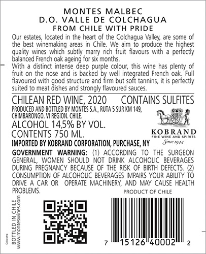 Classic Malbec 2020 Back Label