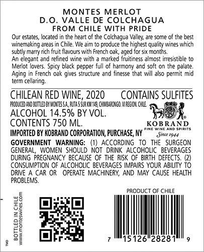 Classic Merlot 2020 Back Label