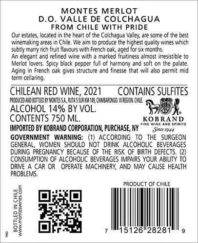 Classic Merlot 2021 Back Label