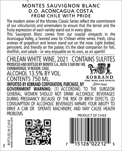 Classic Sauvignon Blanc 2021 Back Label