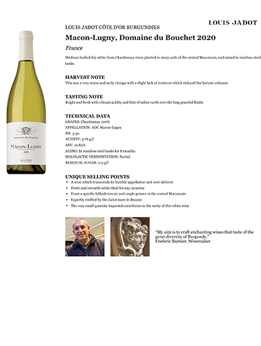 Louis Jadot Macon-Lugny, Le Bouchet Bouchet 2020 Fact Sheet
