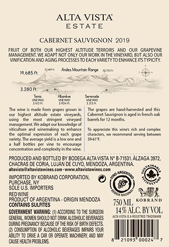 Estate Cabernet Sauvignon 2019 Back Label