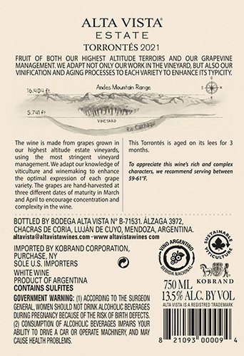 Estate Torrontes 2021 Back Label