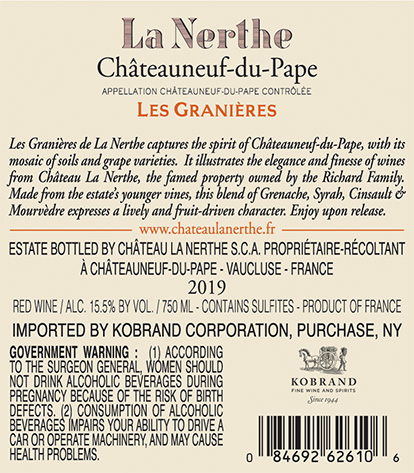 Les Granières Châteauneuf-du-Pape 2019 Back Label