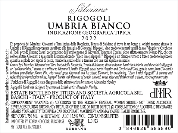 Rigogoli 2022 Back Label