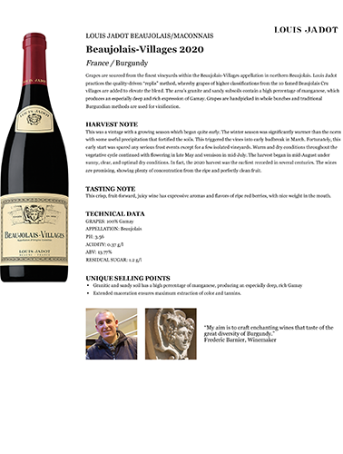 Beaujolais-Villages 2020 Fact Sheet