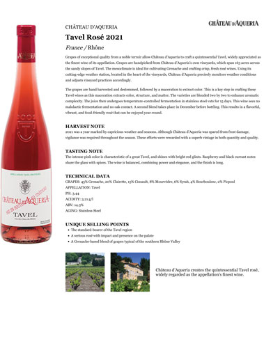 Tavel Rosé 2021 Fact Sheet