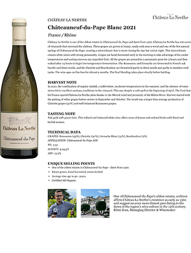 Châteauneuf-du-Pape Blanc 2021 Fact Sheet