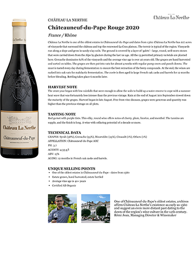 Châteauneuf-du-Pape Rouge 2020 Fact Sheet
