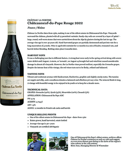Châteauneuf-du-Pape Rouge 2022 Fact Sheet