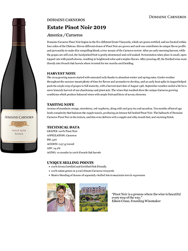 Estate Pinot Noir 2019 Fact Sheet