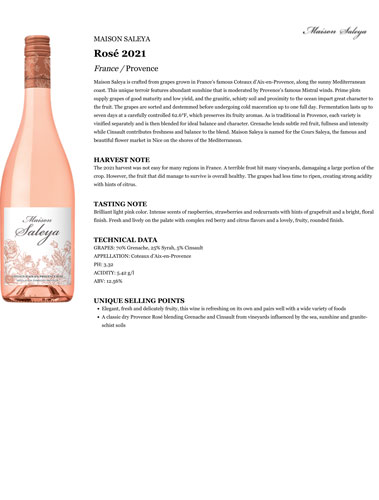 Maison Saleya Rosé 2021 Fact Sheet