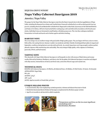 Napa Valley Cabernet Sauvignon 2019 Fact Sheet