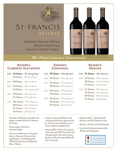 St. Francis Reserve 90+ Point Sell Sheet (Editable PDF)