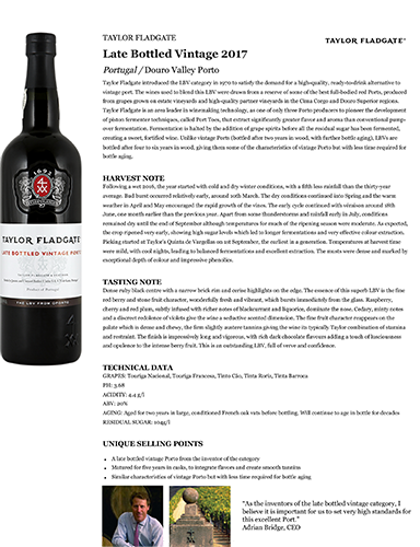Late Bottled Vintage 2017 Fact Sheet