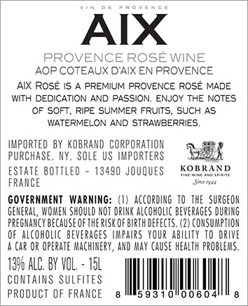 AIX Rosé 2022 Back Label (15L)