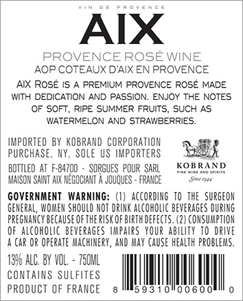 AIX Rosé 2021 Back Label (750 ml)