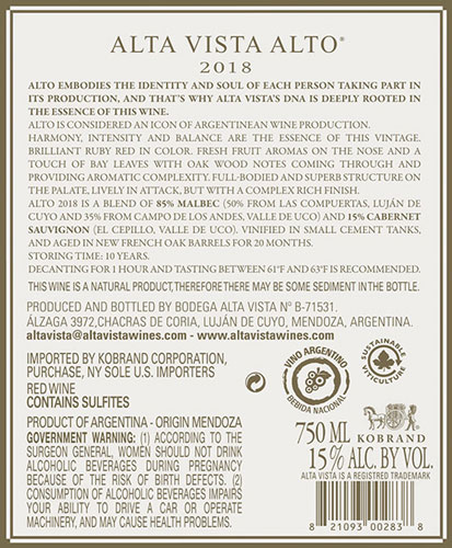 Alto 2018 Back Label